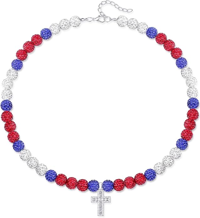 QINJIEJIE Baseball Necklace for Men Glitter Bling Rhinestone Beaded Collection Necklace for Women 16/18in Inspired Sports Jewelry Baseball Chain Cool Gifts for Baseball Players Team Lovers