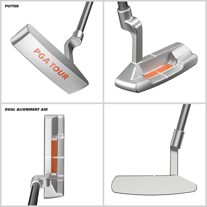 PGA Tour Youth Golf Club Set for Ages 5-15+ (3’5”-5’10”), Right and Left-Handed Kids Golf Sets – Beginner Junior Golf Clubs with Lightweight Stand Bag, Mallet Putter, Hybrid, Driver