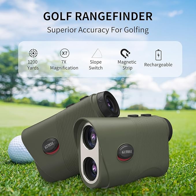 Golf Rangefinder with Slope, 1200 Yards Laser Rangefinder, 7X Magnification, Rechargeable, Flag Pole Locking Vibration, Integrated Magnet, Golf Accessories for Men & Women