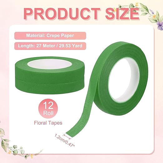 MECCANIXITY 12 Rolls Floral Tapes, 30 Yard x 1/16 in Florist Crepe Flowers - Image 2