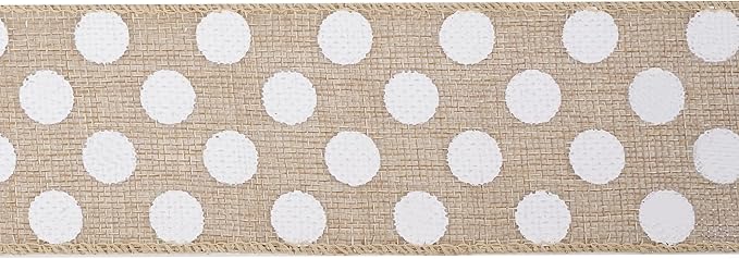 MEEDEE Burlap Ribbon with White Polka Dots - Image 8