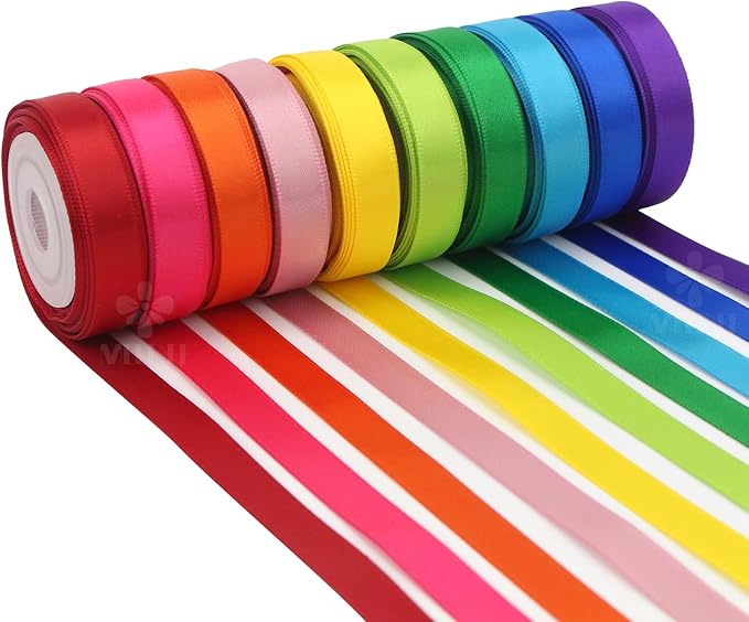 MEEDEE Rainbow Ribbon Solid Color Assortment 10 Colors Double Face Satin Ribbon by MEEDEE