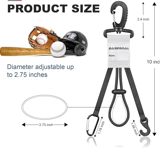 BaseGoal 3 in 1 Dugout Organizer, Baseball Softball Bag Hook for Fence, Bat Holder for Dugout Fence, Baseball Dugout Accessories, Water Bottle Hook for Bag (2 Pack)