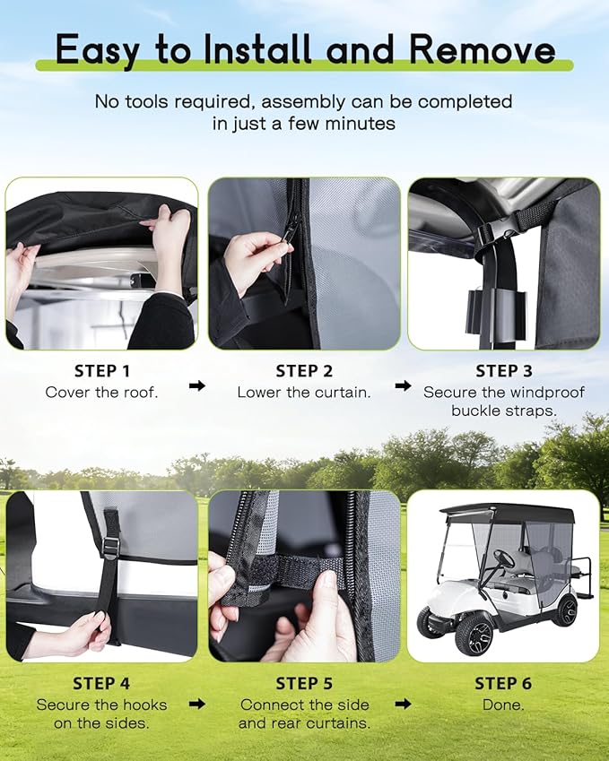 Golf Cart Sun Shade Cover for Yamaha G29 Drive 2 69" Roof Breathable Mesh UV Sunshade Curtain Gray