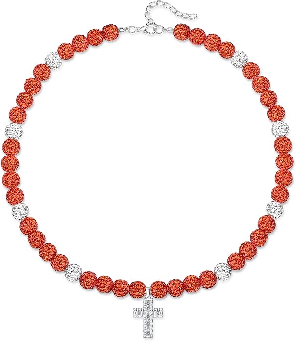 QINJIEJIE Baseball Necklace for Men Glitter Bling Rhinestone Beaded Collection Necklace for Women 16/18in Inspired Sports Jewelry Baseball Chain Cool Gifts for Baseball Players Team Lovers
