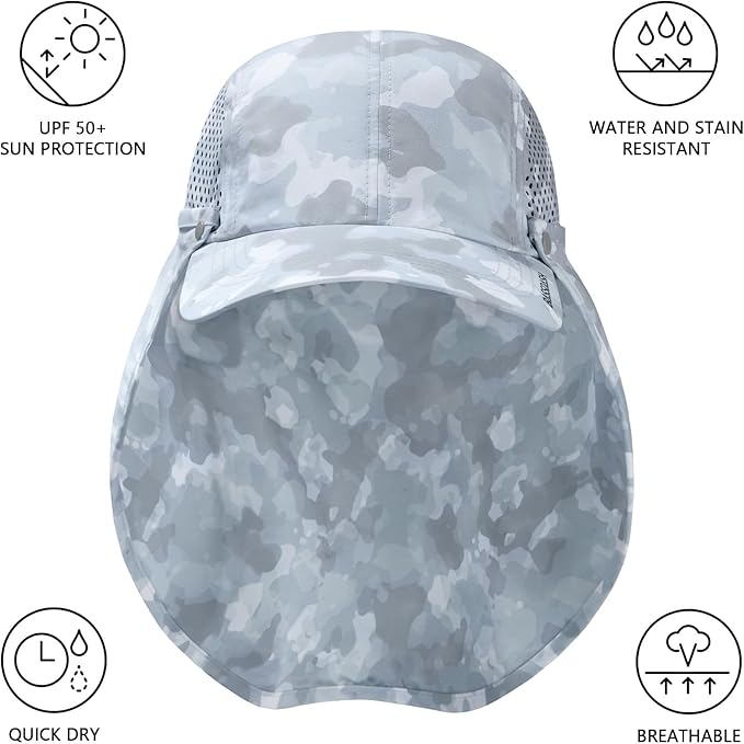 BASSDASH UPF 50+ Foldable Fishing Hat Baseball Cap with Removable Neck Flap Portable for Men Women Golf Hiking