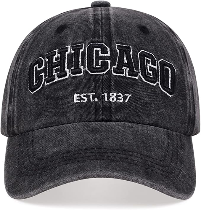 Chicago Hat for Men Women 3D Embroidery Vintage City Dad Hats Baseball Cap