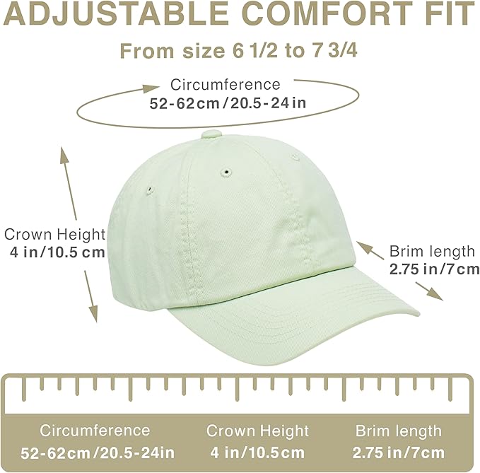 Classic Dad Hat Cotton, Low-Profile Plain Baseball Cap, Adjustable, Breathable and Packable