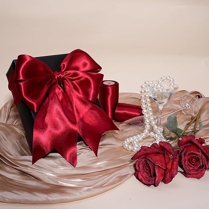 LaRibbons Red Satin Ribbon 4 Inch 10 Yards Christmas Ribbons Double Faced - Image 2
