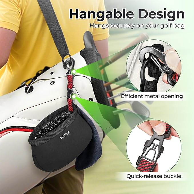 YOREPEK Golf Club Cleaner Bag with Towel, 360° Rotating Clip, Golf Ball Washer with Zipper Pocket, Valentines Day Golf Gifts for Him, Golf Bag Accessories for Men, Black