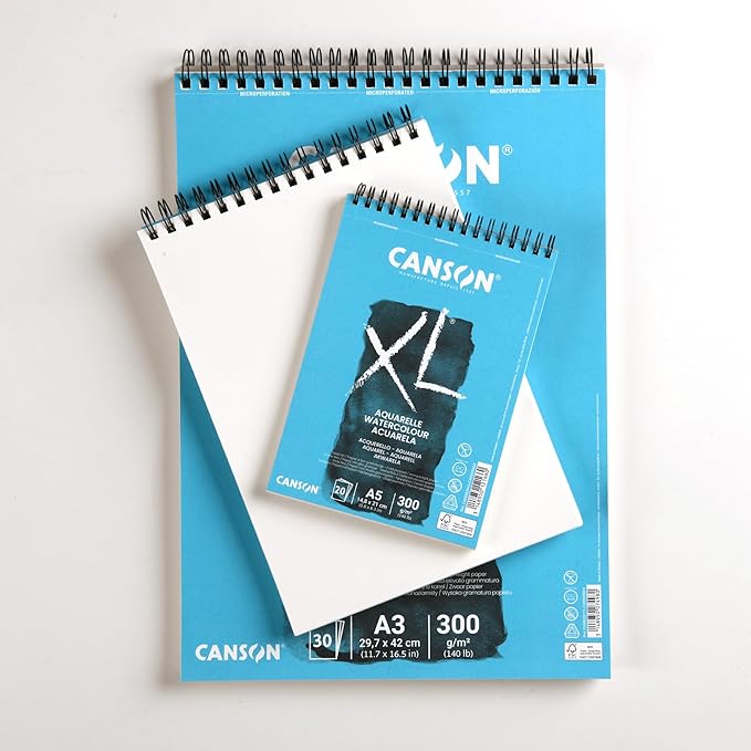 CANSON XL Watercolour 300gsm A5 Paper, Cold Pressed, Spiral Pad Short Side - Image 3