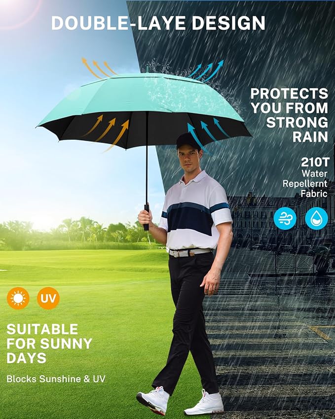 Gonex 54/62/68/72/80 Inch Extra Large Golf Umbrella, Automatic Open Travel Rain Umbrella with Windproof Water Resistant Double Canopy, Oversize Vented Umbrellas for 2-3 Men and UV Protection, Multiple Colors