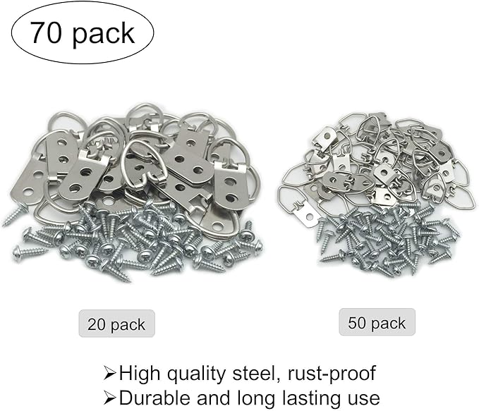 70 Pack D-Ring Steel Picture Hangers Heavy Duty - Image 2