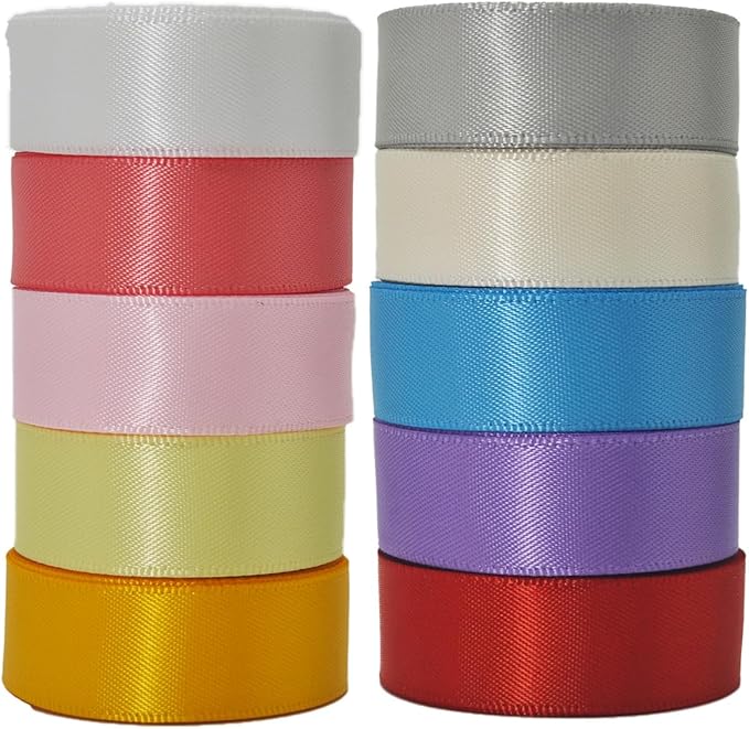 5/8 Double-Faced Satin Ribbon 50 Yards Set, “Morning Meadow”–10 Nature Colored by XYMAO