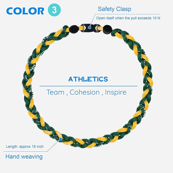 3 pcs Baseball Rope Necklaces, League Team Colors Braided Necklace, Baseball Team Gifts