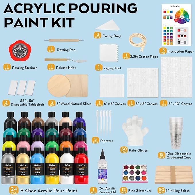 Nicpro 24 Colors 8.45oz Acrylic Pour Paint Supplies Kit, Large Volume Premixed - Image 3