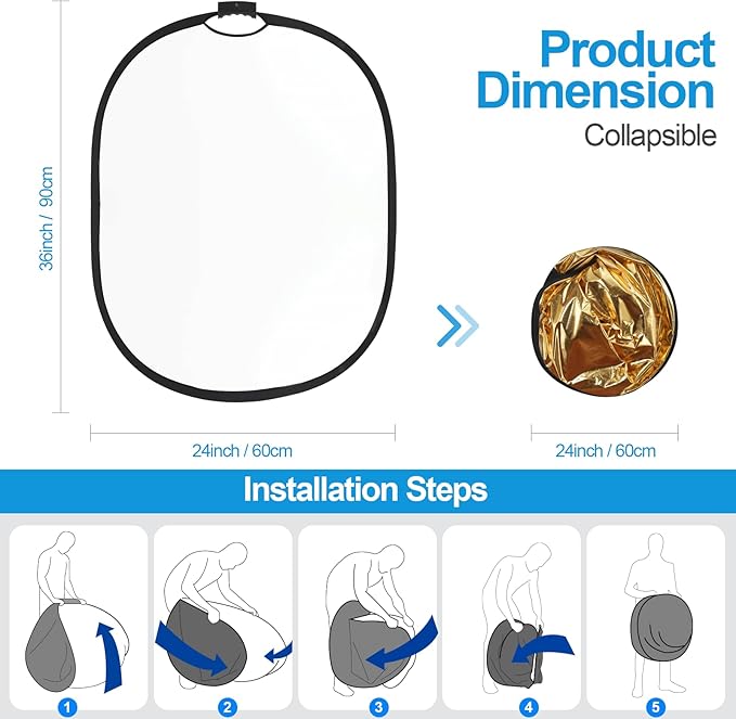 WELLMAKING 24'' x 36'' Photography Reflector 5-in-1 Collapsible Light Reflector - Image 5