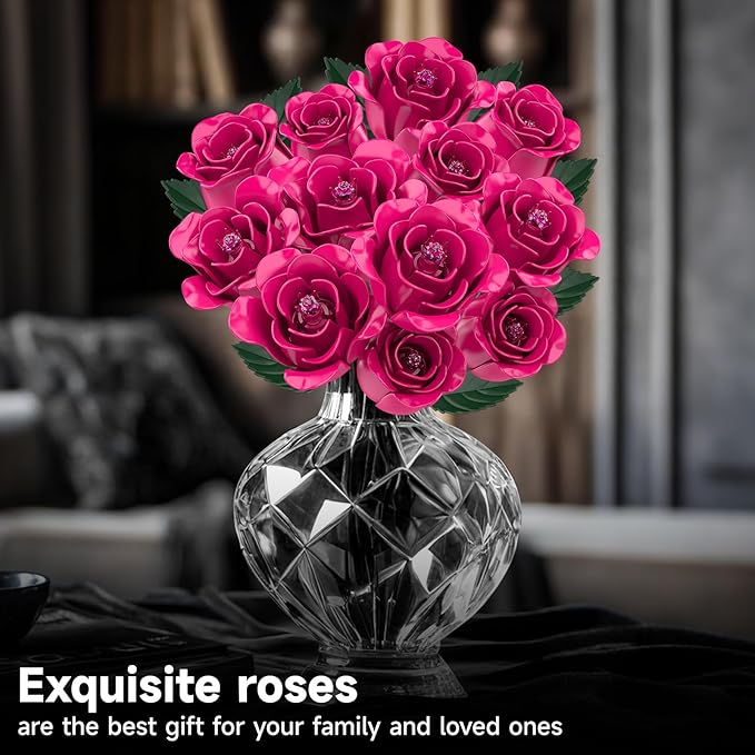 12 Everlasting Roses Bouquet Building Set, Gothic-Style Botanical Diary Series - Image 6