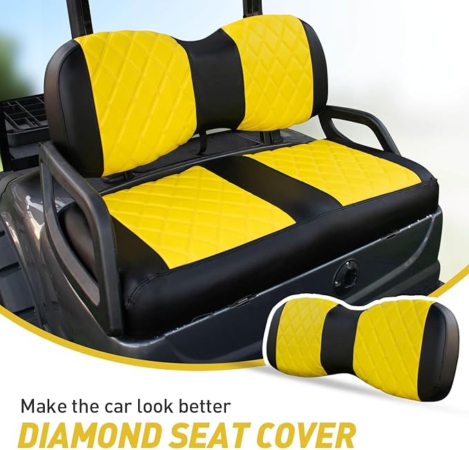 NOKINS Golf Cart Diamond Seat Covers Kit, Fit for Yamaha Drive/Drive 2 OEM Standard Front Seat Cushion, Golf Cart Vinyl Seat Cover, No Nails Required (Yellow and Black)