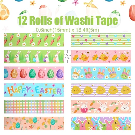 12 Rolls Summer Farm Washi Tape, Farm Animals Chicks Rabbits Masking Tape - Image 2
