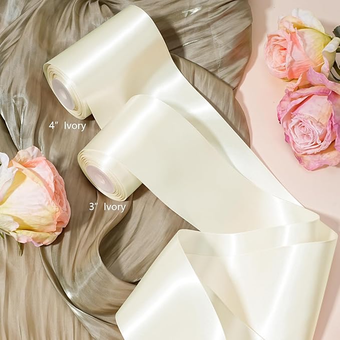 LaRibbons Ivory Satin Ribbon 3 Inch 10 Yards Double Faced Luxury White Cream - Image 6