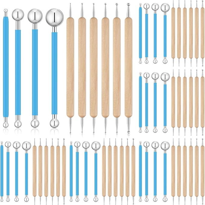 Teenyyou 6 Sets Dot Painting Tools 60 Pcs Clay Pottery Modeling Metal Embossing by Teenyyou