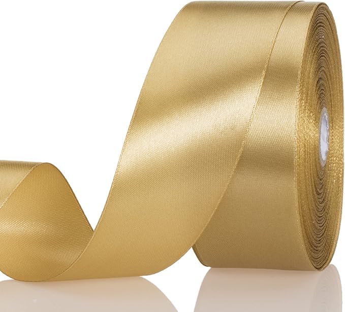 1 1/2 Inch Champaign Gold Solid Satin Ribbon, 50 Yards Craft Fabric Ribbon by YASEO