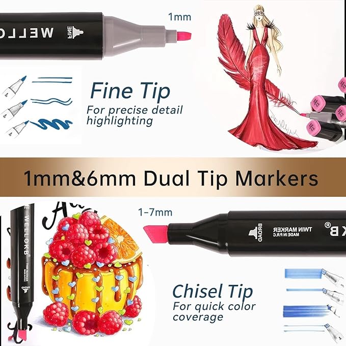 Alcohol Markers, 120 Colors Dual Tip Permanent Art Markers - Image 3