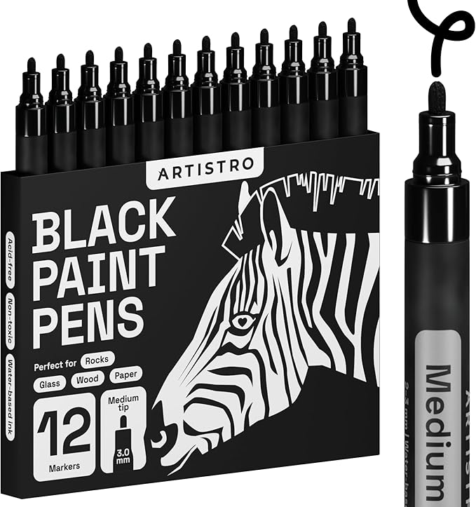 ARTISTRO 12 Black Paint Pens for Rock Painting, Scrapbooking, DIY Craft Making by ARTISTRO