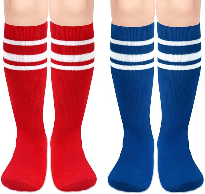 Sarfel Kids Soccer Socks Toddler Soccer Socks Girls Boys Soccer Socks Kids Tube Socks with Stripes Toddler Knee High Socks