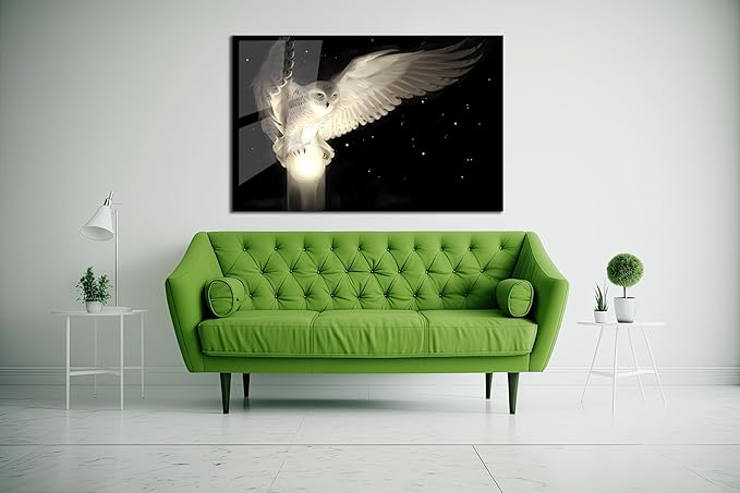 SpiritualHands White Owl Tempered Glass Wall Art Painting - Image 9