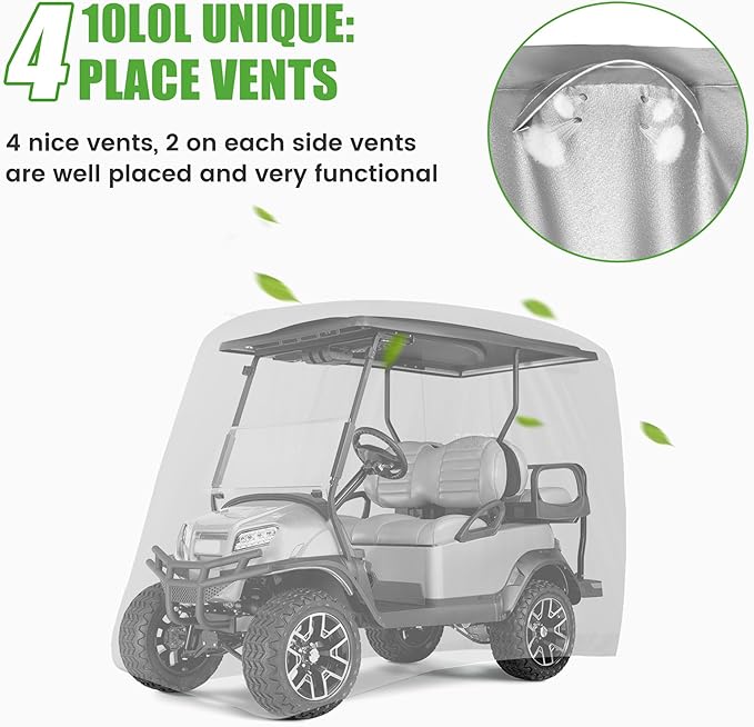 10L0L Universal Golf Cart Covers for Yamaha, Club Car, EZGO, Waterproof 2/4 Passenger Heavy Duty Golf Cart Rain Covers with 3 Zipper Doors Extended Roof for Outdoor All-Weather Protection