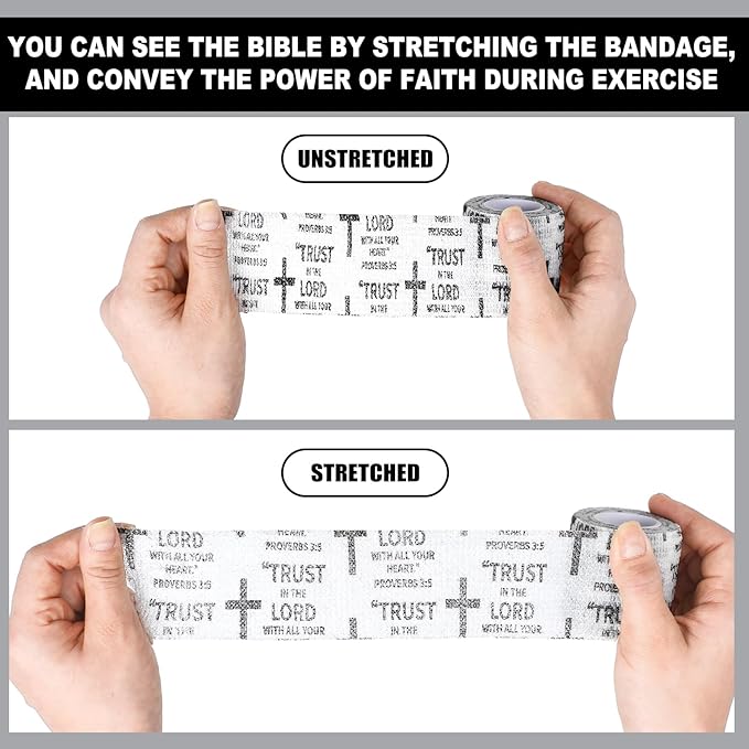 Geiserailie 4 Pcs Cross Tape Christian Athletic Tape 2 Inches x 14.8 ft Elastic Sport Wrist Wrap Jesus Self Adhesive Bandage for Baseball Soccer Football Boxing Tennis Gymnastic Sports Church Gifts