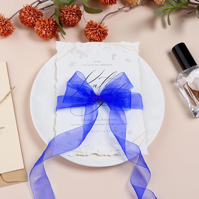 Ribbon for Gift Wrapping 3/4 inch Royal Blue Sheer Organza Ribbon for Flower - Image 3