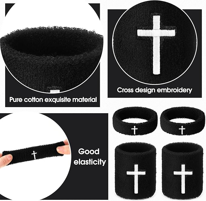 Soulchen 4 pcs Cross Bicep Bands Wrist Bands Christian Arm Sweat Wristbands Absorbent Armband for Men Women Football Baseball Players Sports Activities Supplies