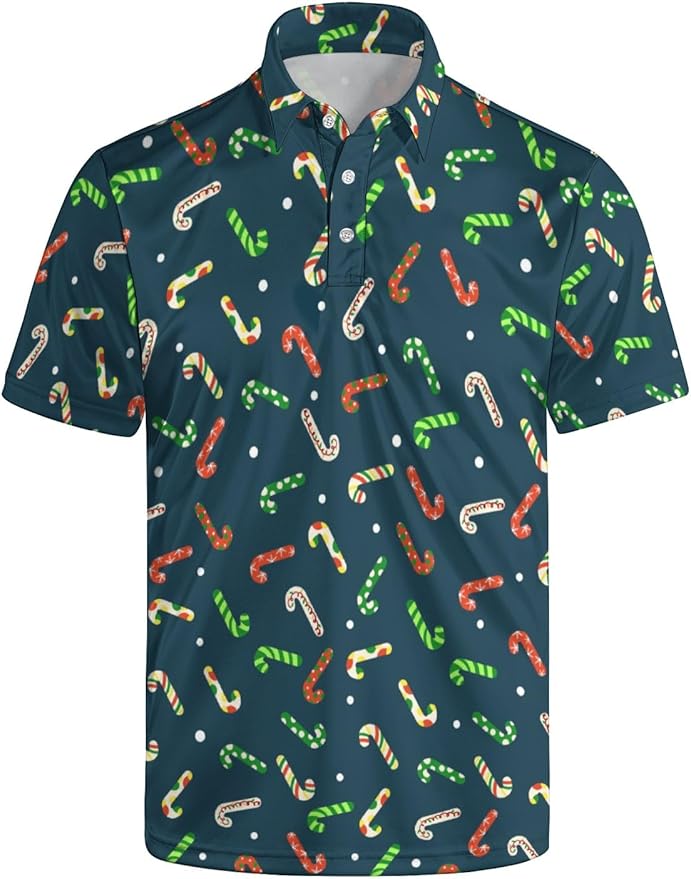 HUURAY Funny Golf Polos for Men Funny Print Short Sleeve Shirts Quick Dry Polo Shirts Hawaiian Shirt Performance Golf Outfits