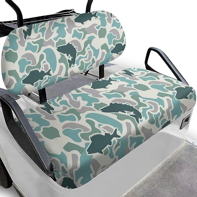 Bulopur Teal Fish Camo Golf Cart Seat Covers Set 2 Piece Universal Golf Cart Seat Cover 2 Passenger Seats Protective Cover Elastic Fabric- Keeps Your Seat Cool and Clean