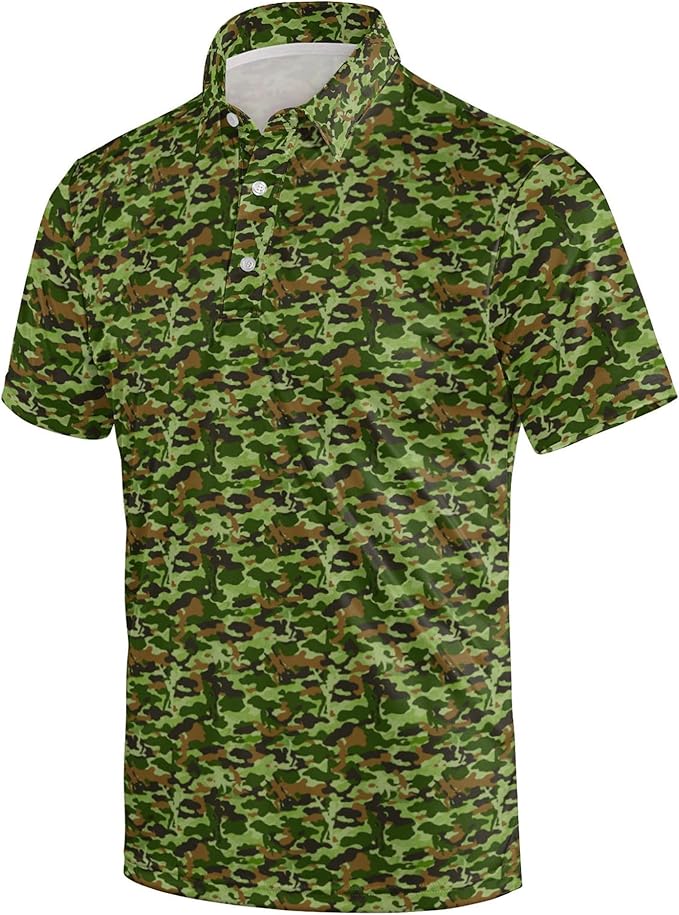 Golf Polo Shirts for Men Funny Print Short Sleeve Golf Shirts Performance Golf Polos