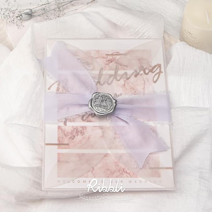 Ribbli Lilac Purple Chiffon Ribbon 1-1/2 inch x 20 Yard Handmade Fringe Chiffon - Image 2