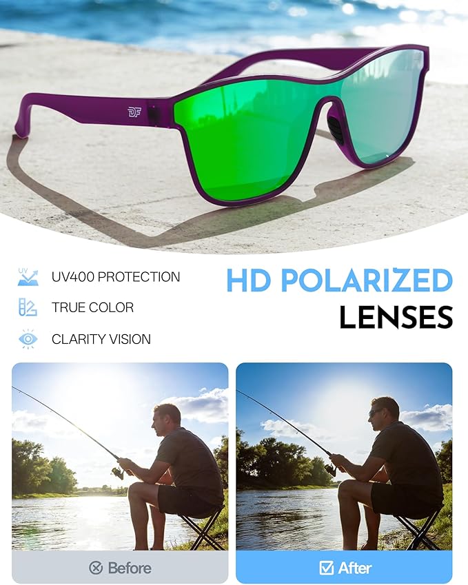 DEAFRAIN Polarized Sunglasses for Men Women - UV400 Protection 21.5g Sport Sun Glasses for Driving Fishing Running Golf