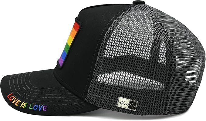 Unisex Pride Trucker Hat, LGBT Rainbow Stripes Embroidered Baseball Cap, Adjustable Snapback Mesh Hat for Men Women