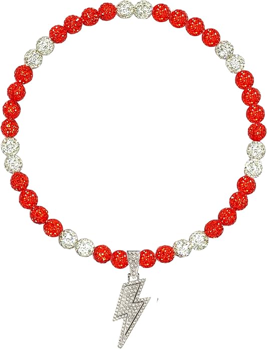 Baseball Necklace for Men 16/18/20 Inch Bling Ice Collection Lightning Bolt Pendant Necklace for Women Rhinestone Clay Beaded Discoball Accessories Gifts for Baseball Team Players Lovers