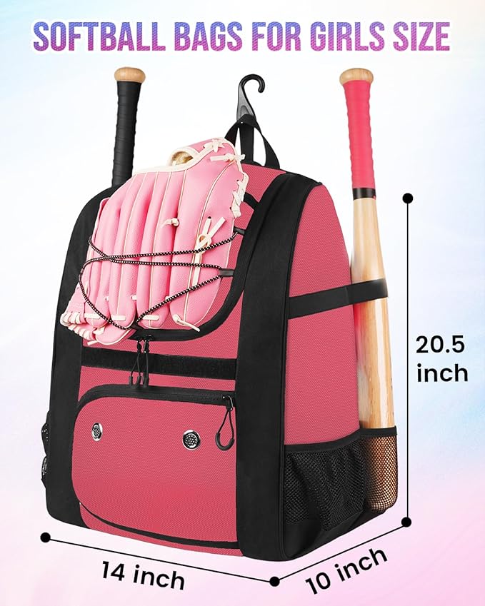 MATEIN Softball Bag, Lightweight Baseball Backpack with Shoe Compartment, Baseball Bag with Fence Hook for TBall Bat & Equipment, Softball Gifts Catchers Backpack for Women Fit Catcher’s Mitt, Helmet