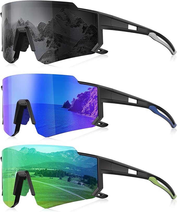 3 Pack Polarized Sunglasses for Men Women, Sports Mens Sunglasses with UV Protection for Baseball Cycling Running