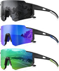 3 Pack Polarized Sunglasses for Men Women, Sports Mens Sunglasses with UV Protection for Baseball Cycling Running