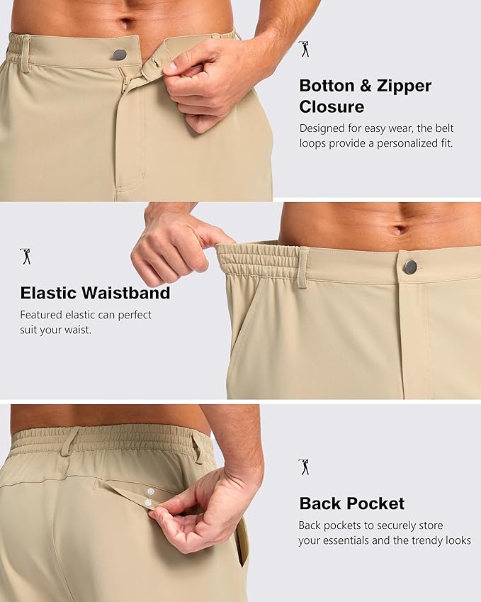 Pudolla Men's Casual Shorts 7"/9"/5" Lightweight Golf Shorts with 3 Pockets Stretch Quick Dry Comfy Work Shorts