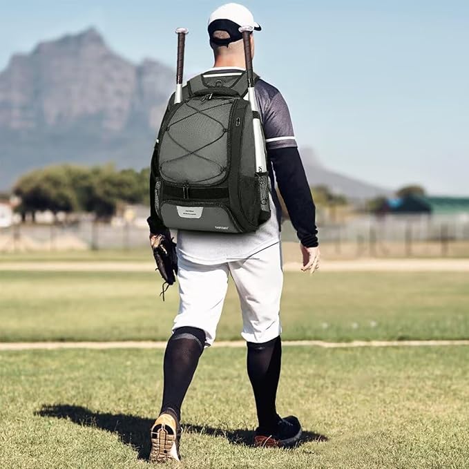 DAFISKY Baseball Bag Softball Backpack - Youth Adult T Ball Bat Equipment Bag with Bat Helmet Holders, Shoe Compartment