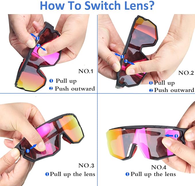 Sports Sunglasses Cycling Glasses Pink Polarized Glasses Baseball glasses with 3 lenses,Fishing,Ski Running Golf