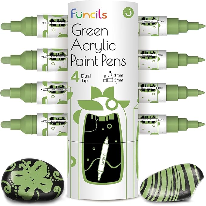 4 Dual Tip Green Paint Pen Metallic by Funcils
