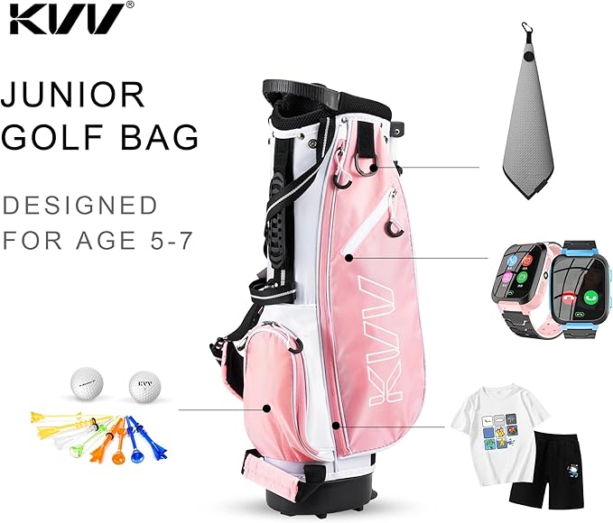 KVV Junior Golf Stand Bag, Lightweight Golf Stand Bag for Children Kids Ages 4-6/7-9/10-12